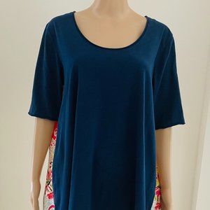 JOHNNY WAS TOP BLOUSE Tee Solid Front Floral Back Size M